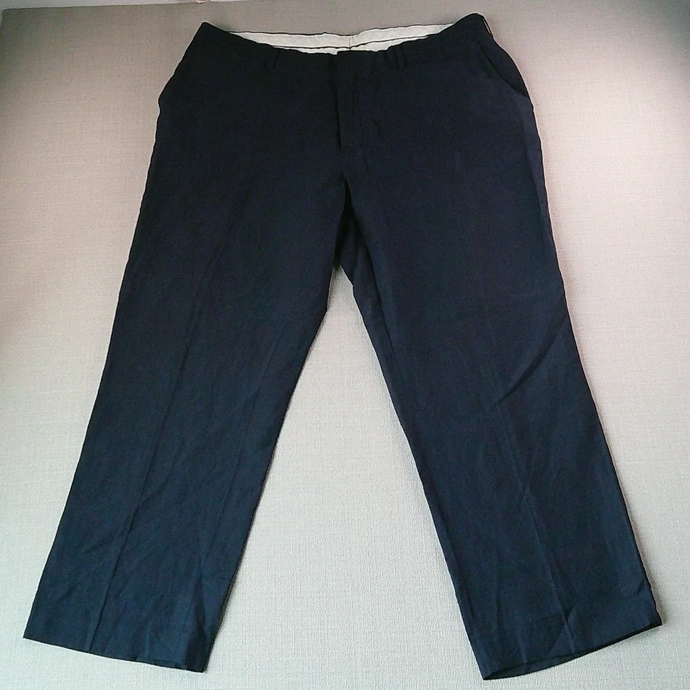 Polo Ralph Lauren Trousers Mens 40/30 Navy Blue Linen Silk Blend Flat Front